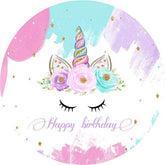Lofaris Unicorn And Floral Circle Happy Birthday Party Backdrop